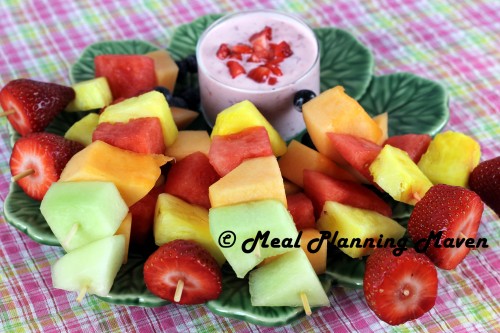 Mini Fruit Kabobs with Chunky Strawberry Yogurt Dip